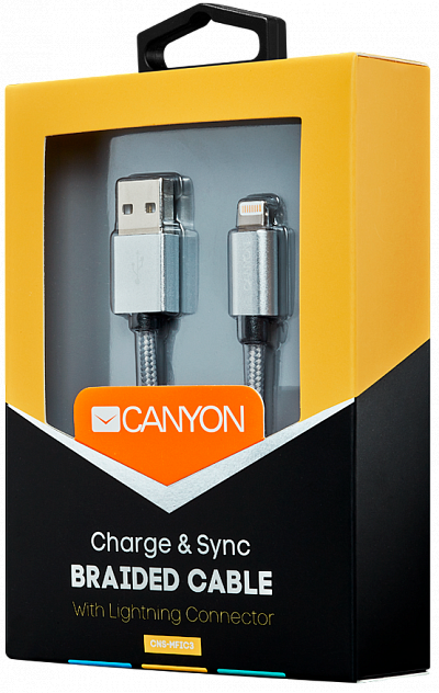 Кабель Canyon CNS-MFIC3DG USB - Lightning MFI (темно-серый)